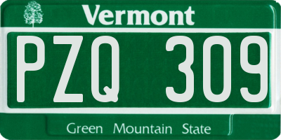 VT license plate PZQ309