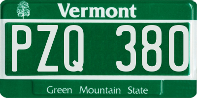 VT license plate PZQ380