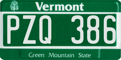 VT license plate PZQ386