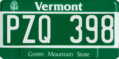 VT license plate PZQ398