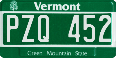 VT license plate PZQ452