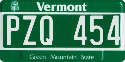 VT license plate PZQ454