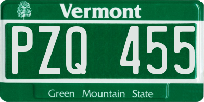VT license plate PZQ455