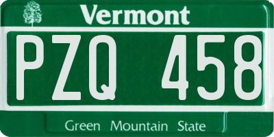 VT license plate PZQ458