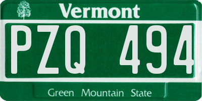 VT license plate PZQ494