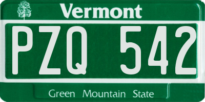 VT license plate PZQ542
