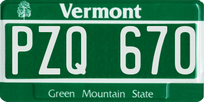 VT license plate PZQ670