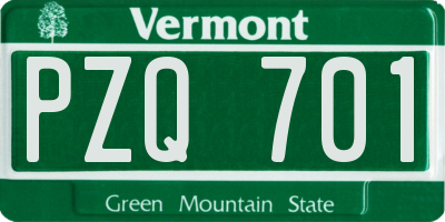 VT license plate PZQ701