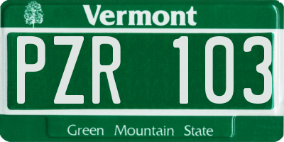 VT license plate PZR103