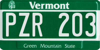 VT license plate PZR203