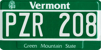 VT license plate PZR208