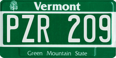 VT license plate PZR209