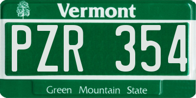 VT license plate PZR354