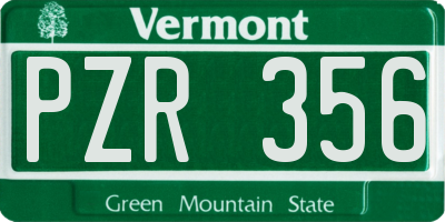 VT license plate PZR356