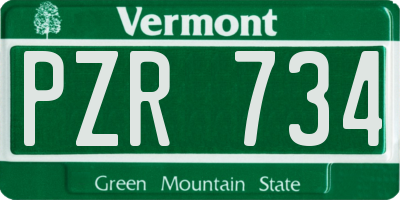 VT license plate PZR734