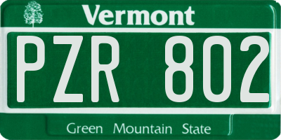 VT license plate PZR802
