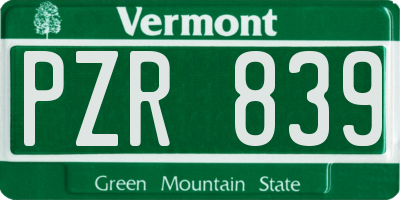 VT license plate PZR839