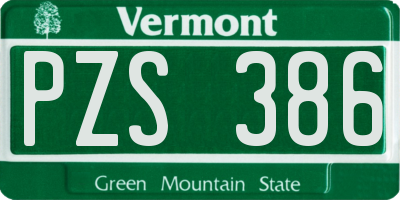 VT license plate PZS386