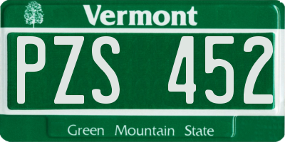VT license plate PZS452