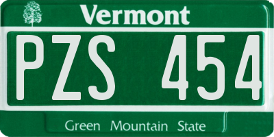 VT license plate PZS454