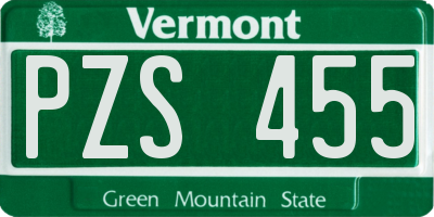 VT license plate PZS455