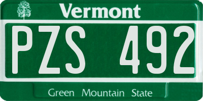 VT license plate PZS492