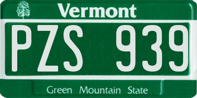 VT license plate PZS939