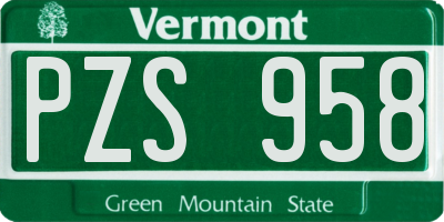 VT license plate PZS958
