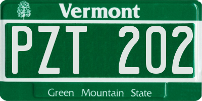 VT license plate PZT202