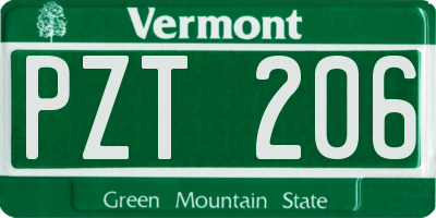VT license plate PZT206