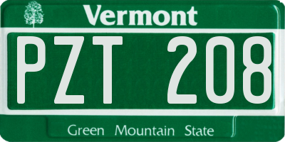 VT license plate PZT208
