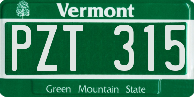 VT license plate PZT315