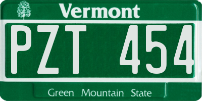 VT license plate PZT454
