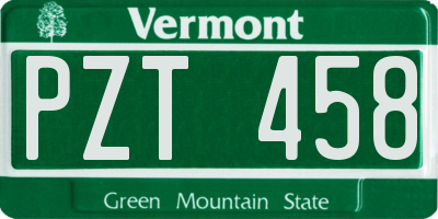 VT license plate PZT458