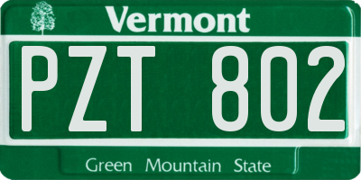 VT license plate PZT802