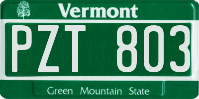 VT license plate PZT803