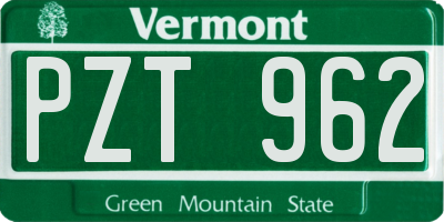 VT license plate PZT962