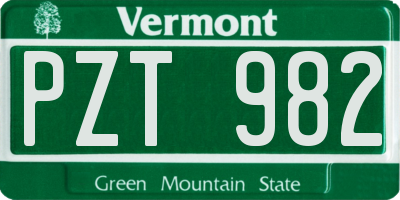 VT license plate PZT982