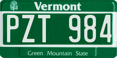 VT license plate PZT984