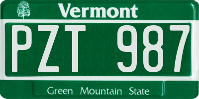 VT license plate PZT987