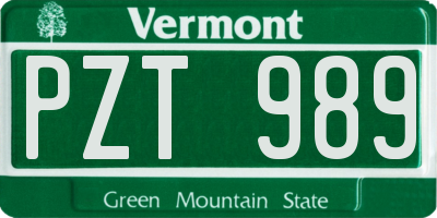 VT license plate PZT989