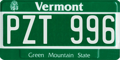 VT license plate PZT996