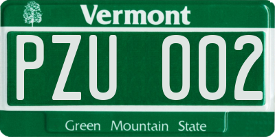 VT license plate PZU002