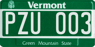 VT license plate PZU003