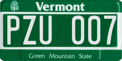 VT license plate PZU007