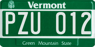 VT license plate PZU012