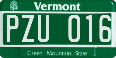 VT license plate PZU016