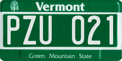VT license plate PZU021