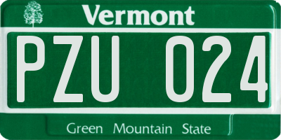 VT license plate PZU024