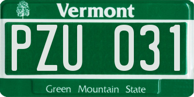 VT license plate PZU031